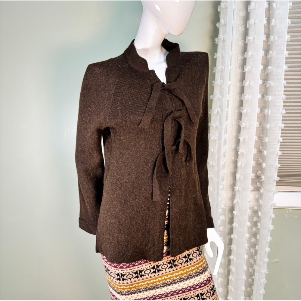 Beyond Threads Brown Alpaca Blend Tie-Front‎ Knit Jacket Cardigan M Cozy Boho